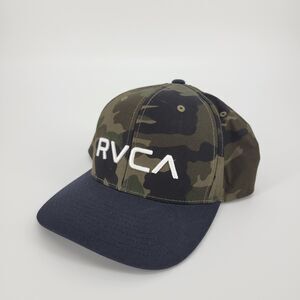 RVCA Snapback Hat Camo Green Black Mid Fit Logo Mens Skate Surf